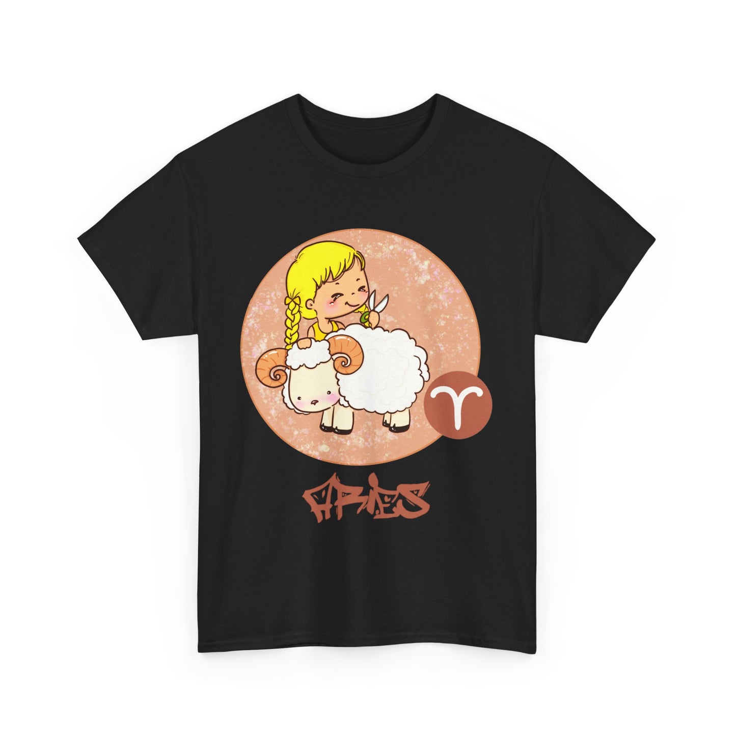 Aries Chibi Girl & Ram, Unisex Heavy Cotton Tee