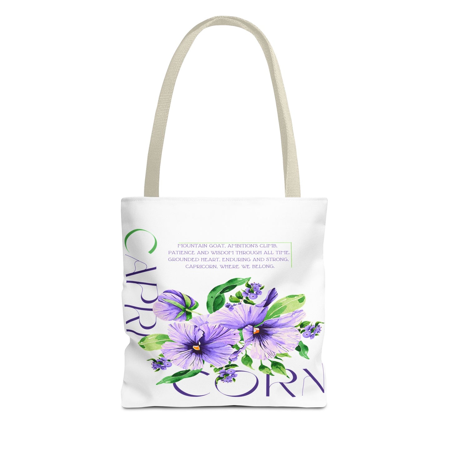 Capricorn Pansies White Tote Bag, 3 Sizes