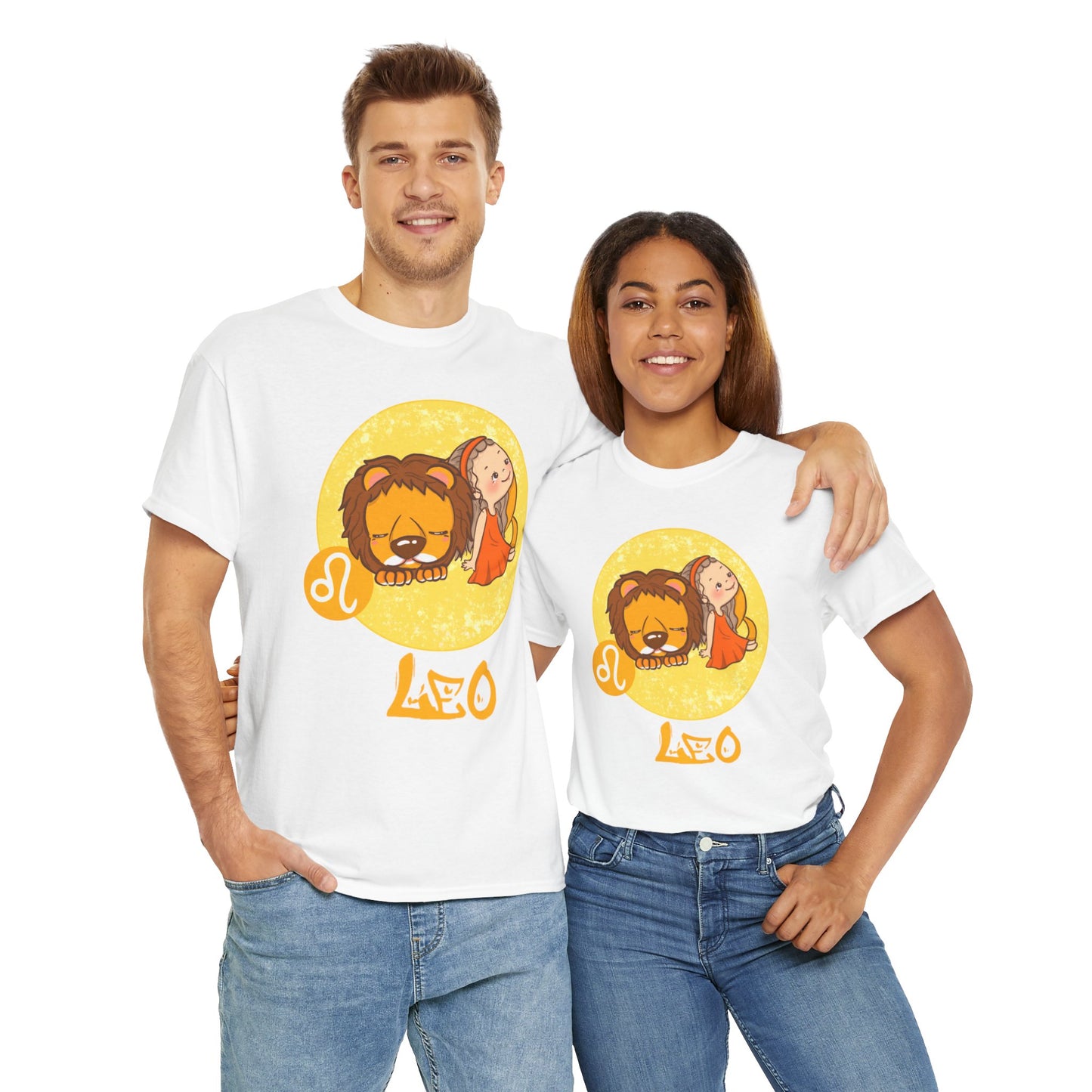 Leo Chibi Girl & Lion, Unisex Heavy Cotton Tee