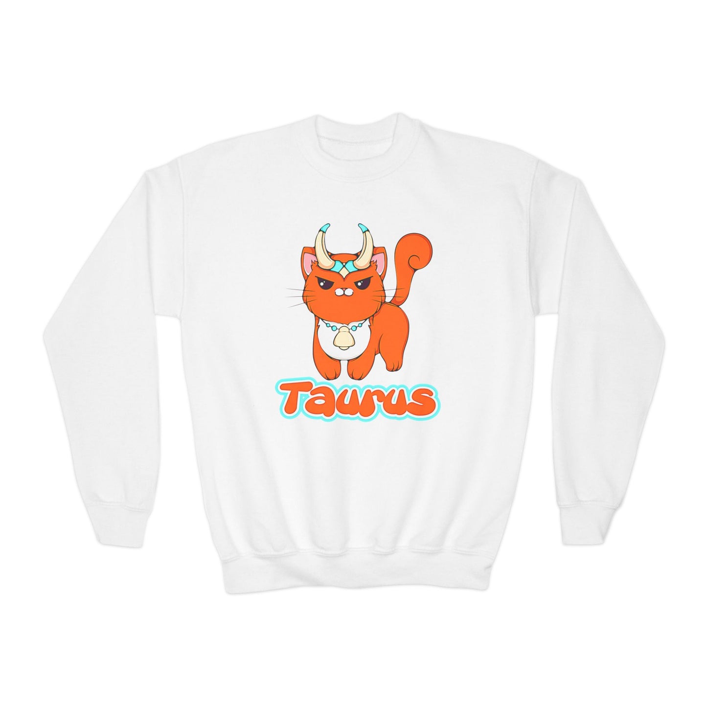 Taurus Anime Cat, Youth Crewneck Sweatshirt