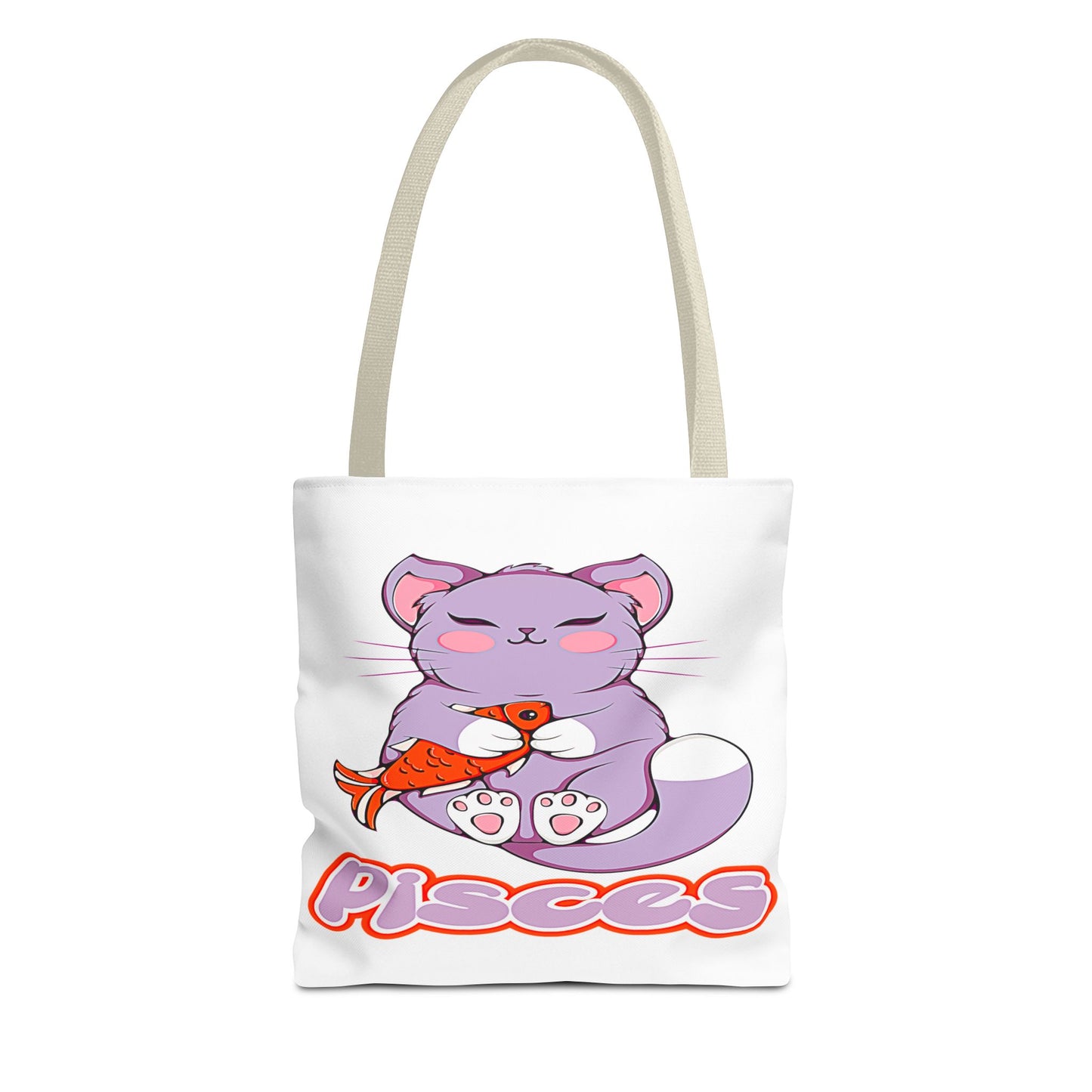 Pisces Anime Cat White Tote Bag, 3 Sizes