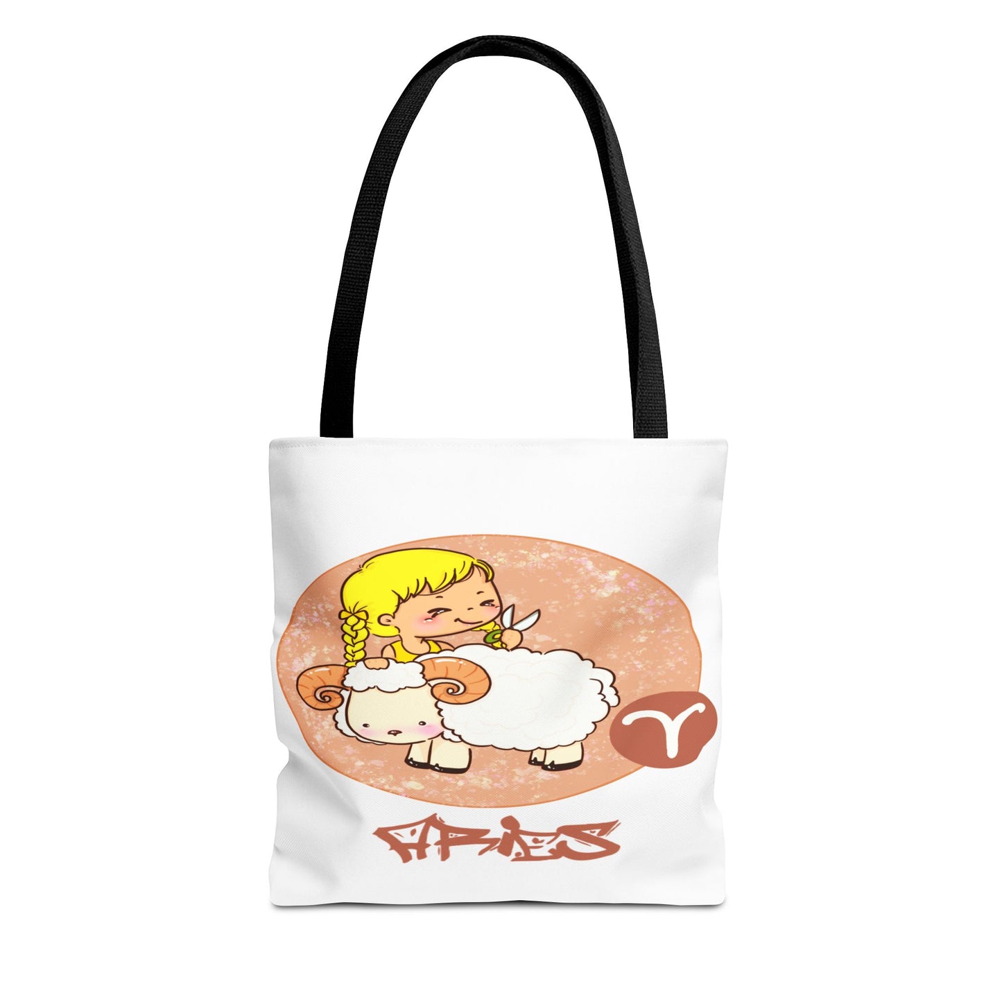 Aries Girl & Ram White Tote Bag, 3 Sizes