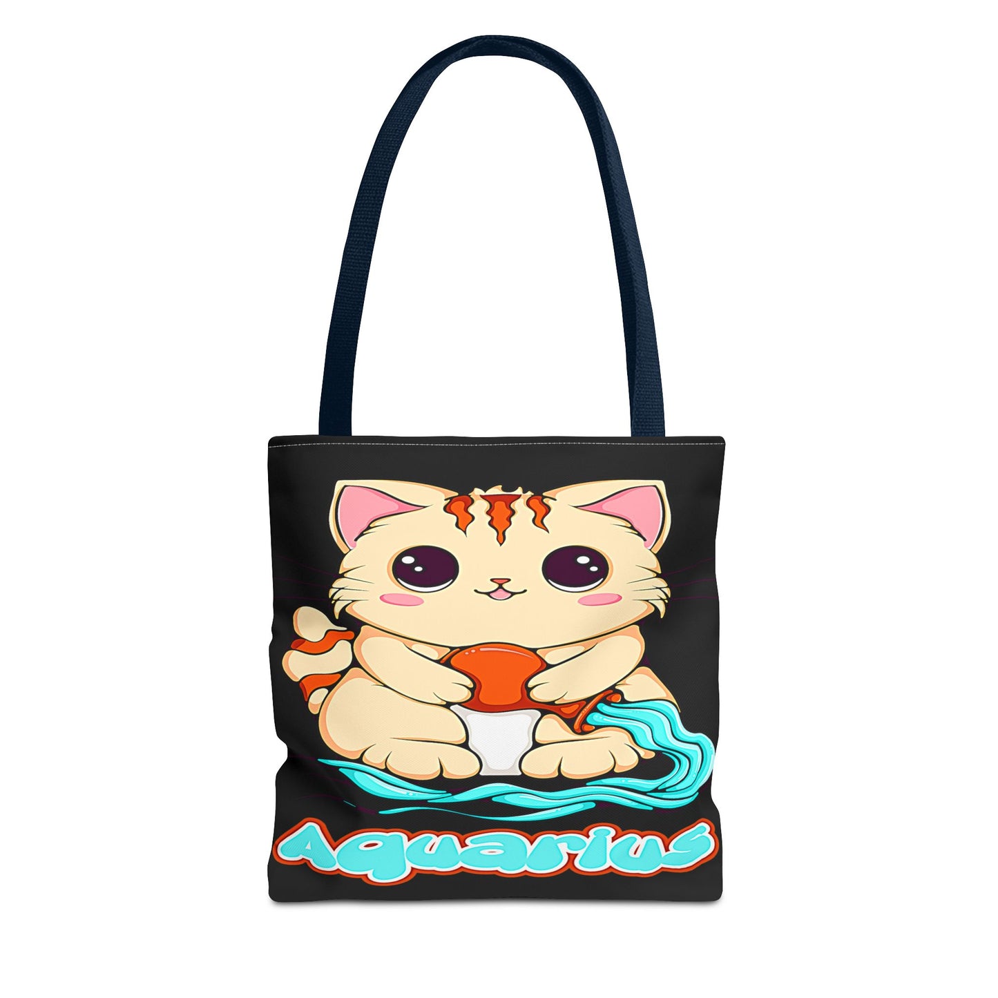 Aquarius Anime Cat Black Tote Bag, 3 Sizes