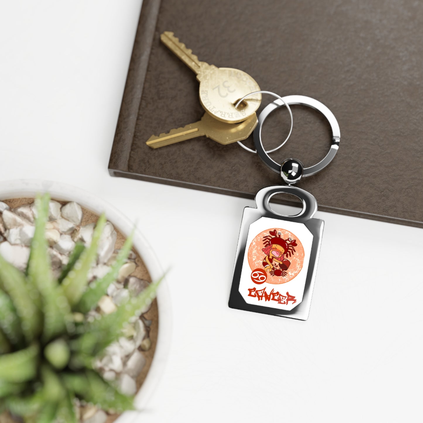 Cancer Chibi Girl & Crab, Rectangle Photo Keyring