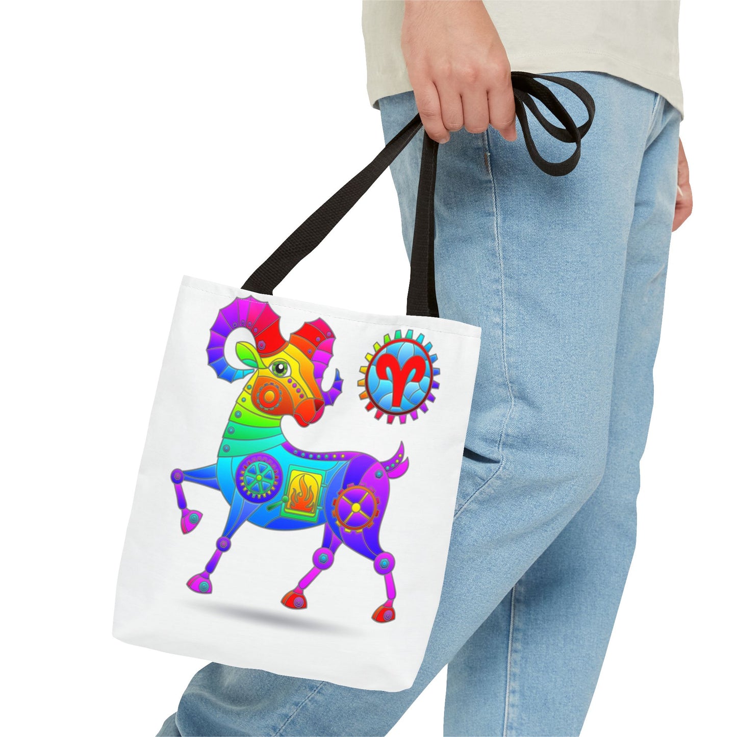 Aries Rainbow Steampunk, White Tote Bag