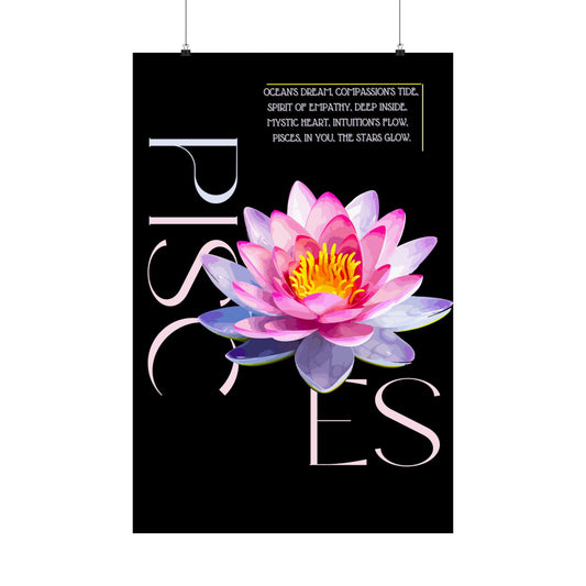 Pisces White Lotus, Matte Vertical Poster (Black)