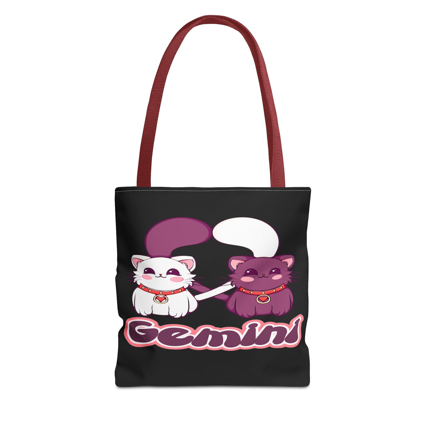 Gemini Anime Cats Black Tote Bag, 3 Sizes