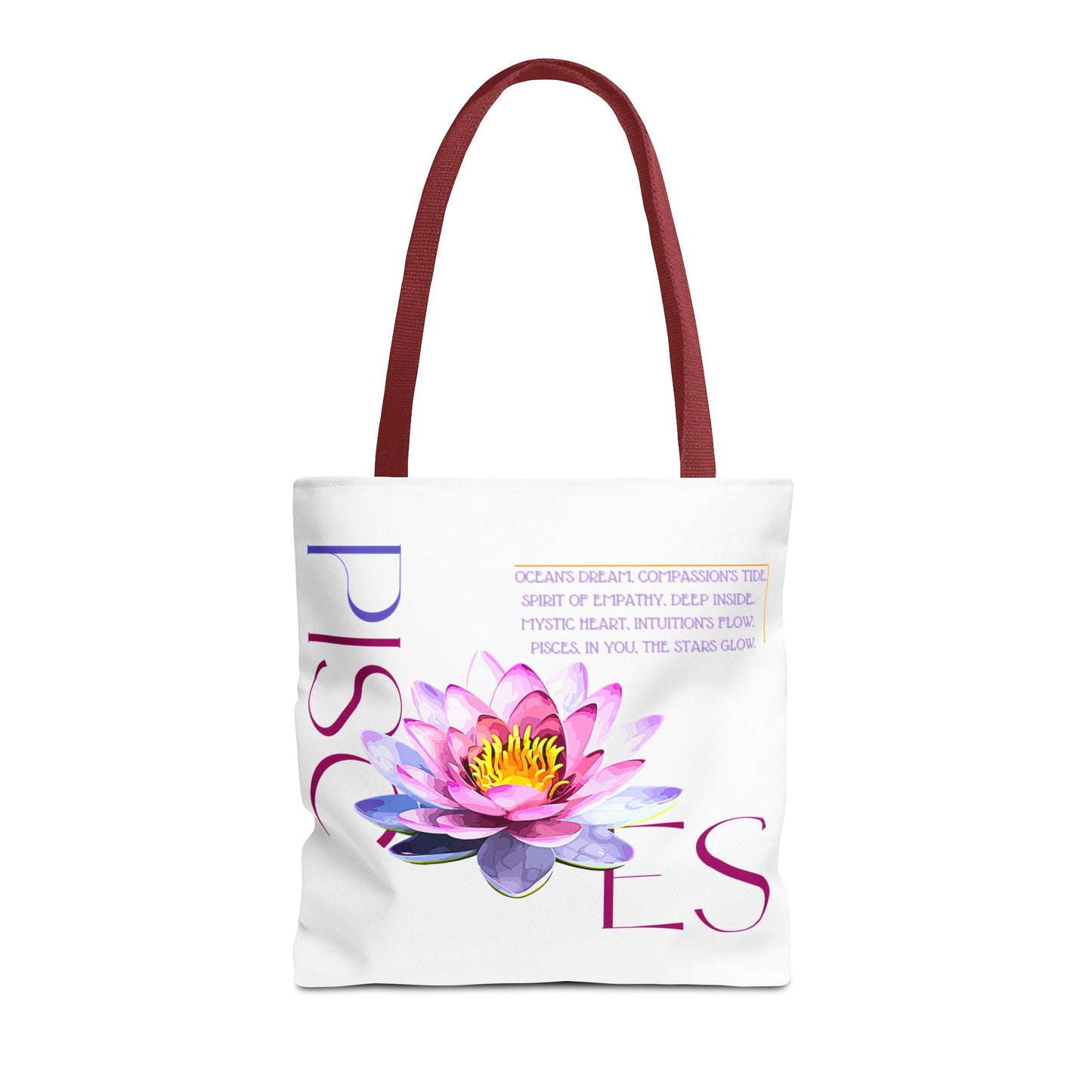 Pisces Lotus Flower White Tote Bag, 3 Sizes