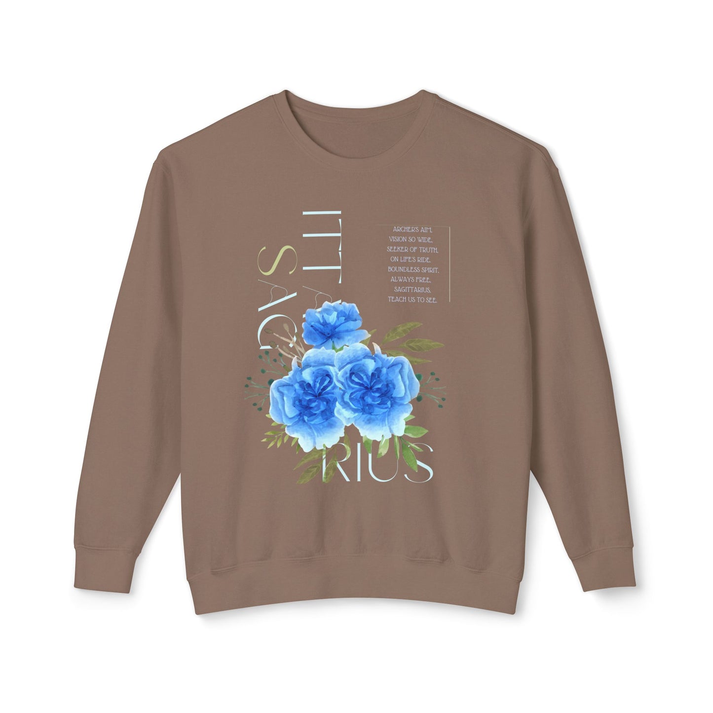 Sagittarius Blue Carnations, Unisex Lightweight Crewneck Sweatshirt