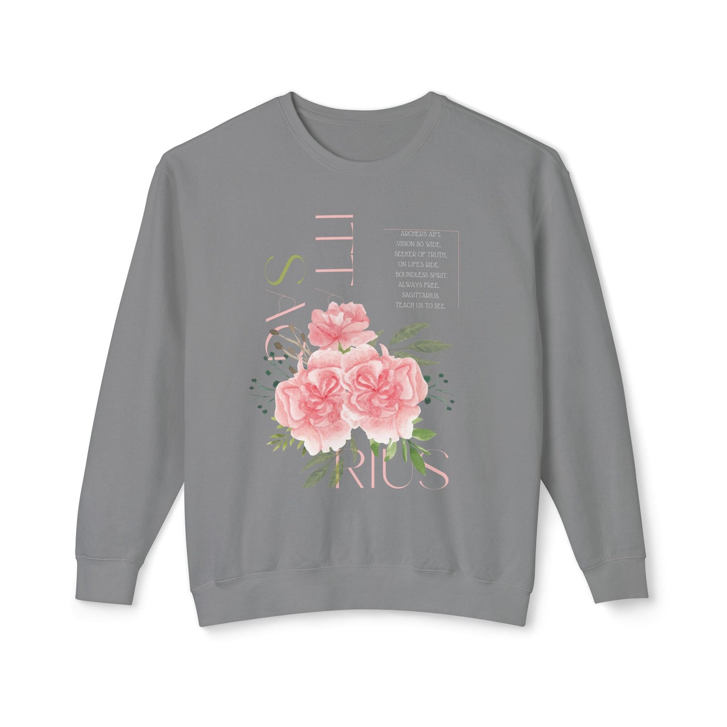 Sagittarius Pink Carnations, Unisex Lightweight Crewneck Sweatshirt