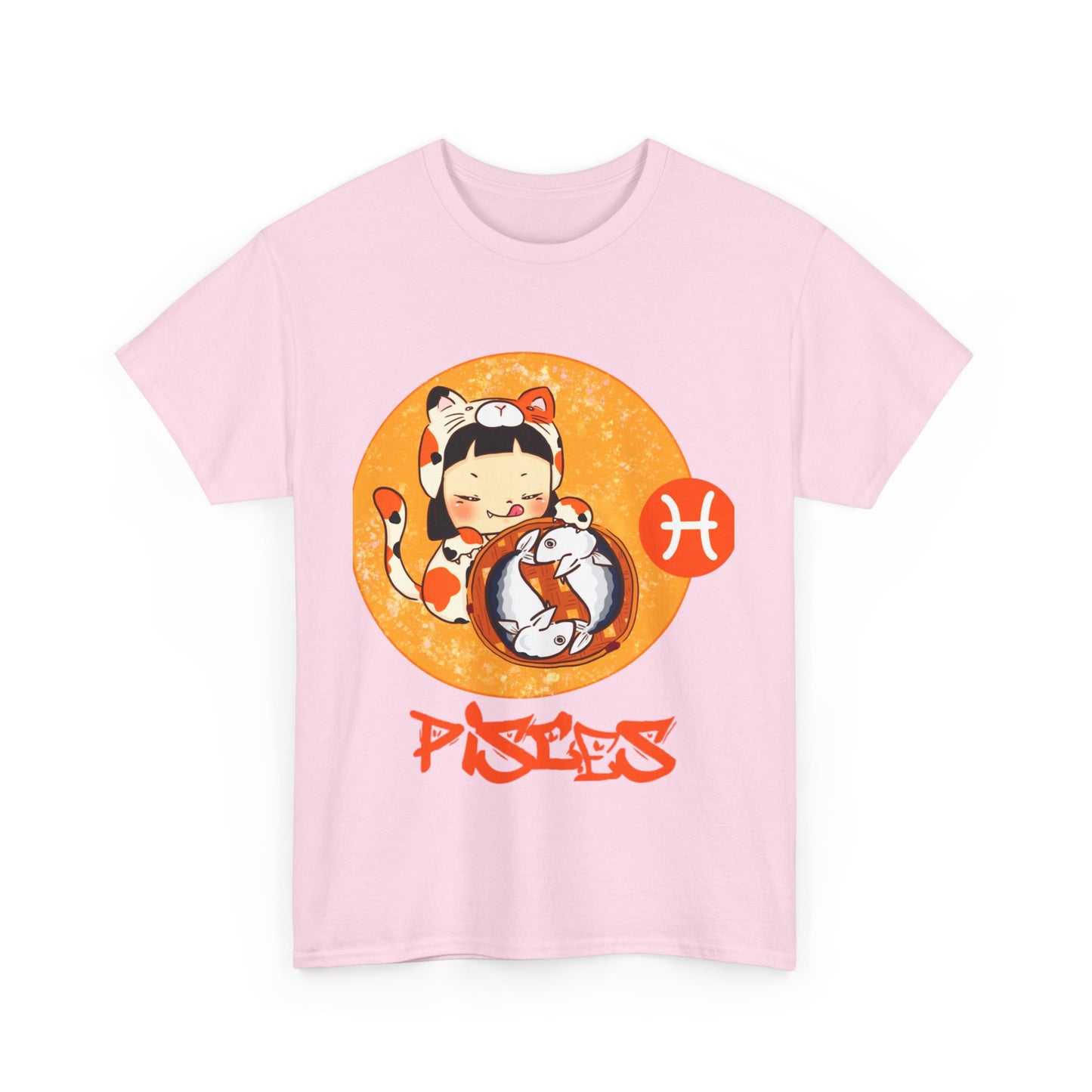 Pisces Chibi Cat Girl & Fish, Unisex Heavy Cotton Tee