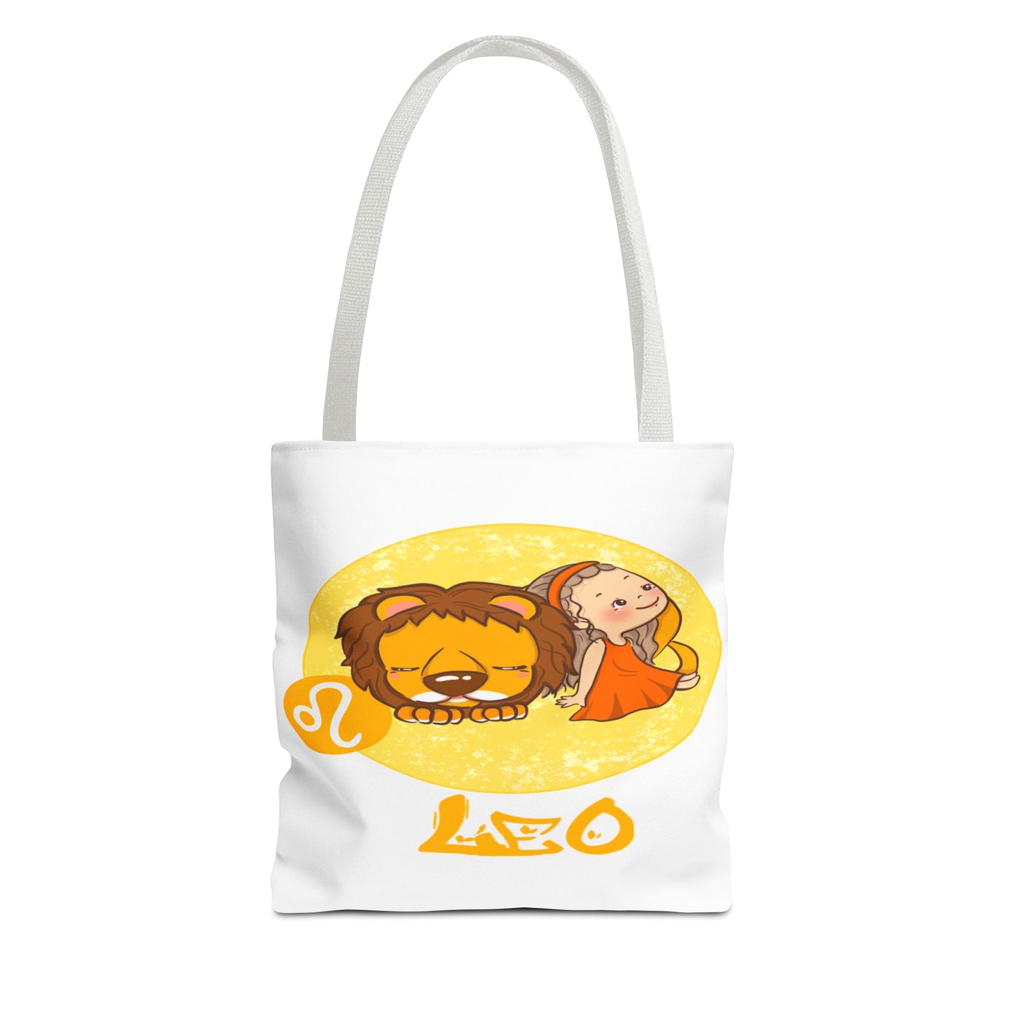 Leo Chibi Girl & Lion White Tote Bag, 3 Sizes