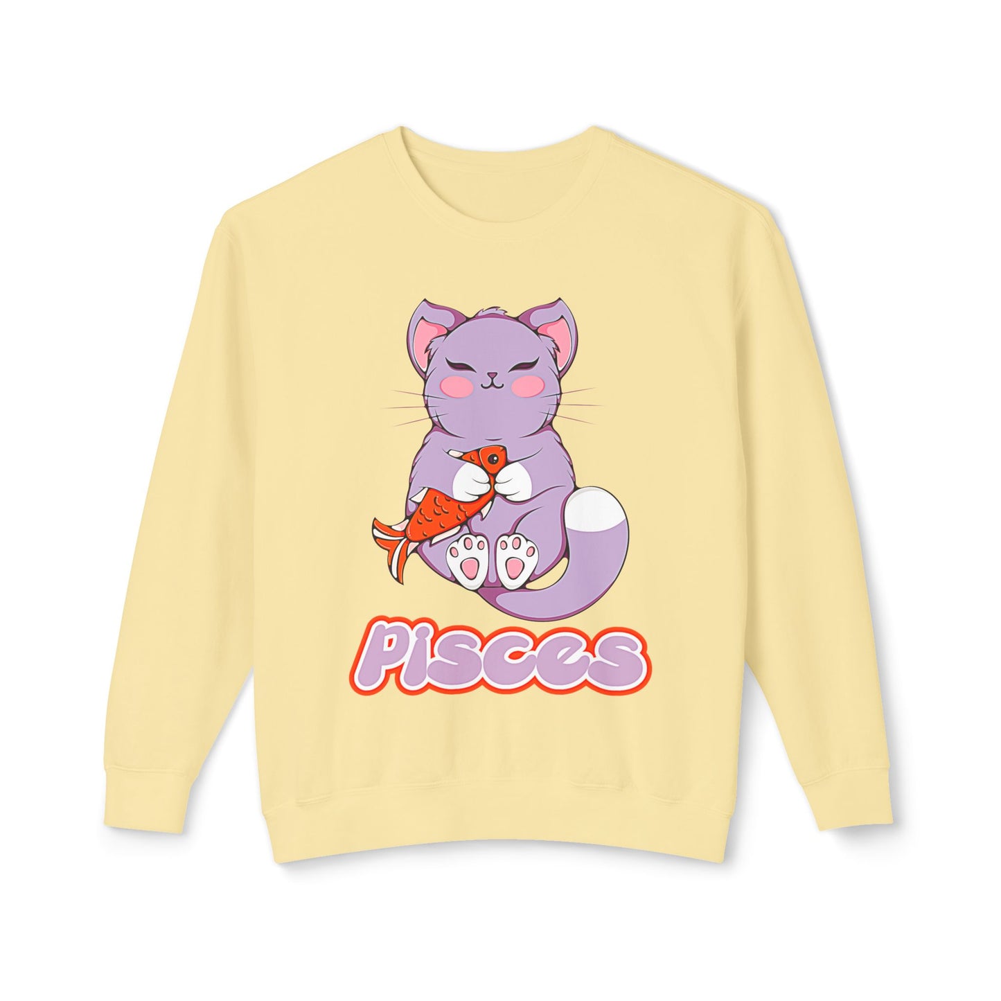 Pisces Anime Cat, Unisex Lightweight Crewneck Sweatshirt