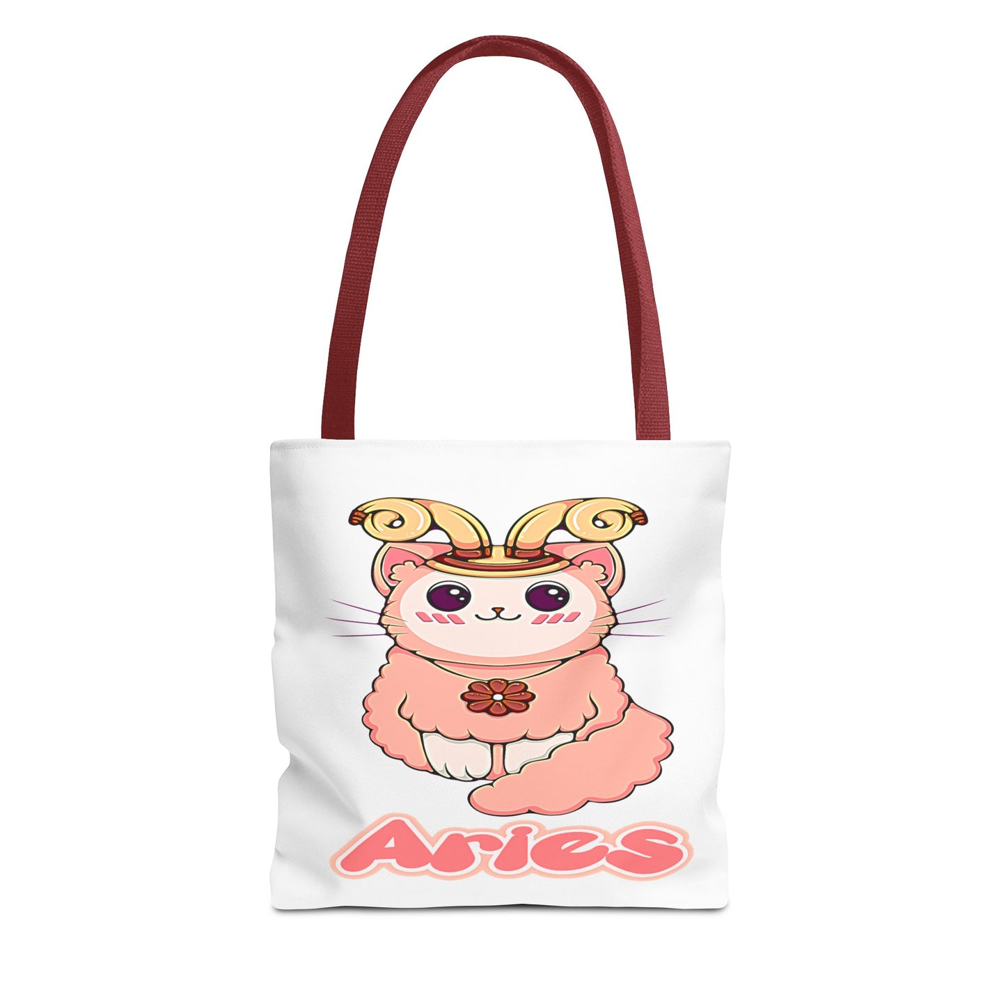 Aries Anime Cat White Tote Bag, 3 Sizes