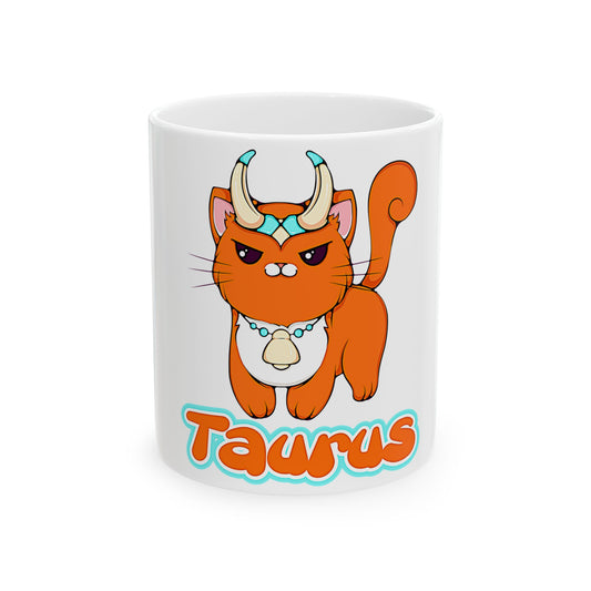 Taurus Anime Cat Ceramic Mug, (11oz, 15oz)