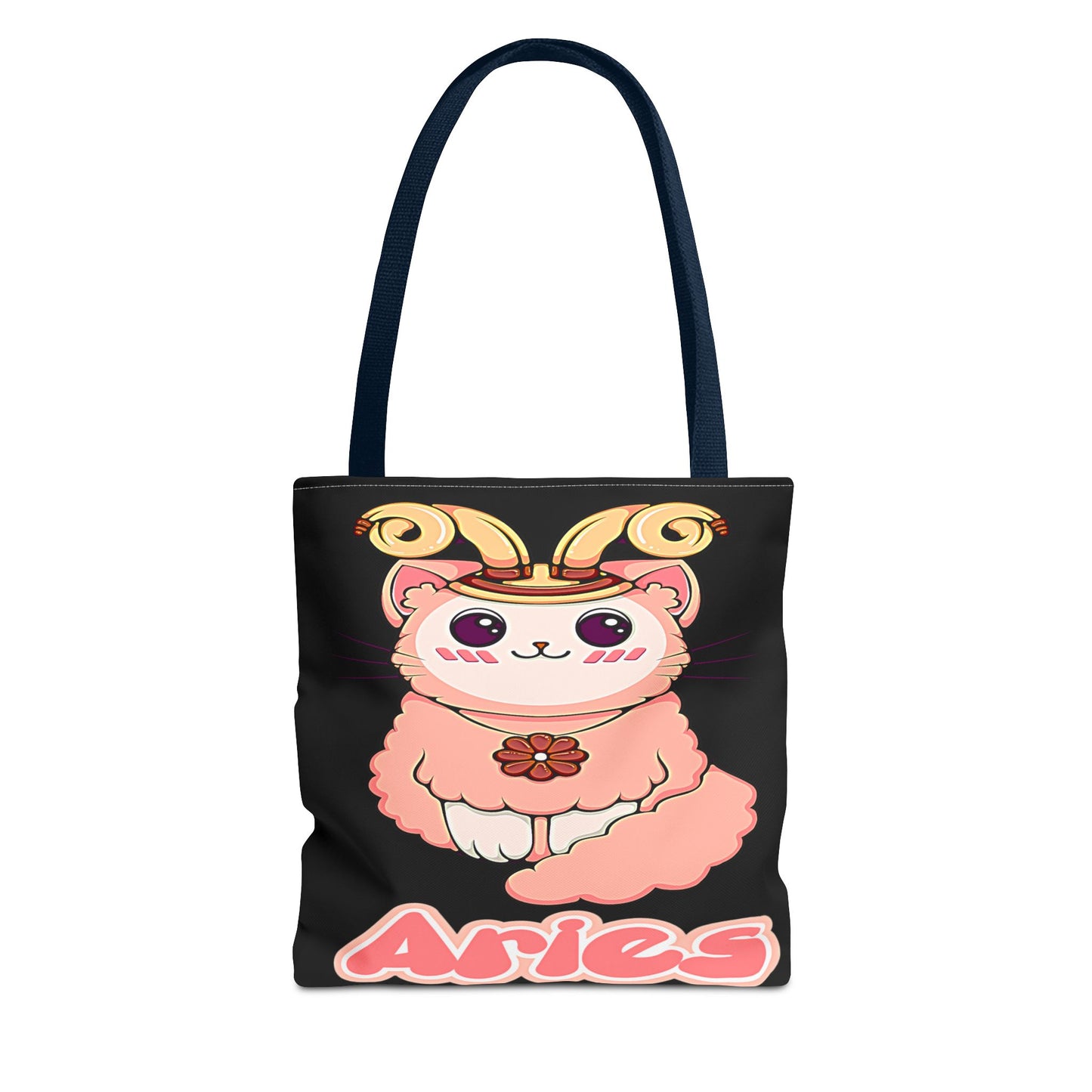 Aries Anime Cat Black Tote Bag, 3 Sizes