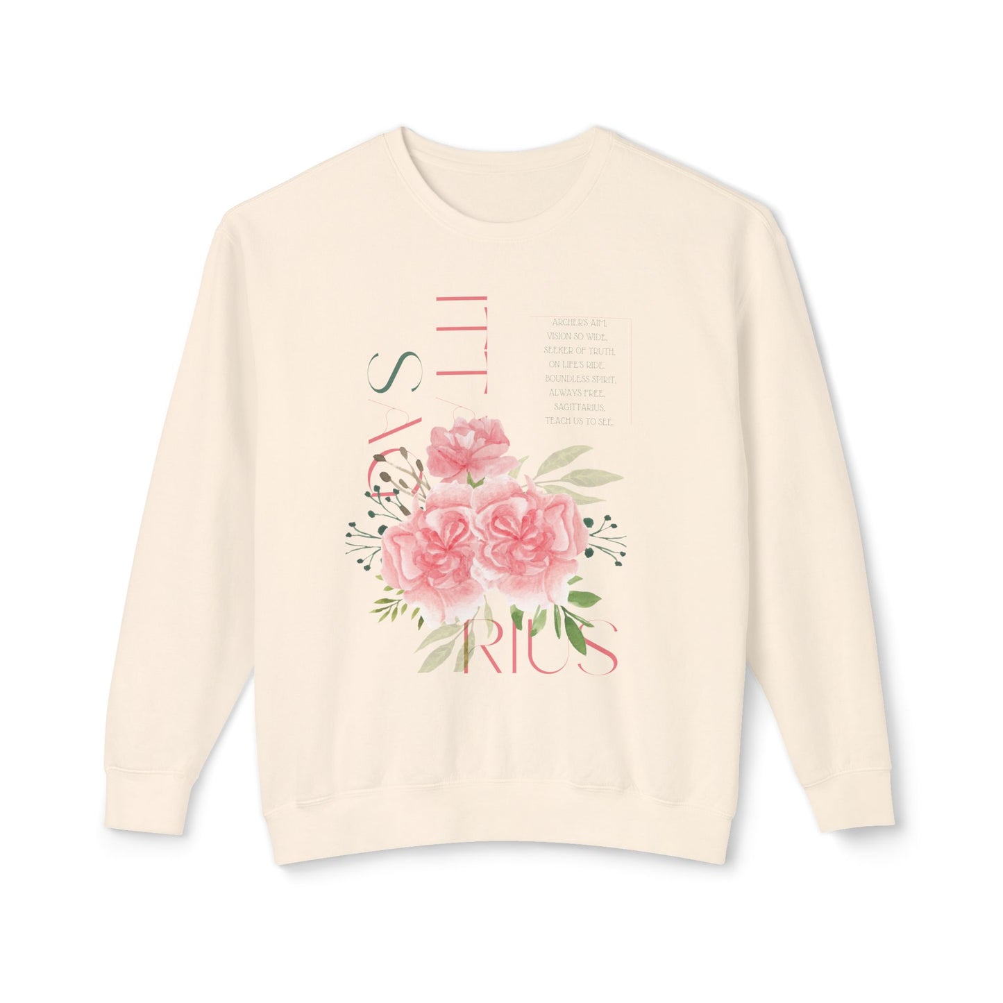 Sagittarius Pink Carnations, Unisex Lightweight Crewneck Sweatshirt