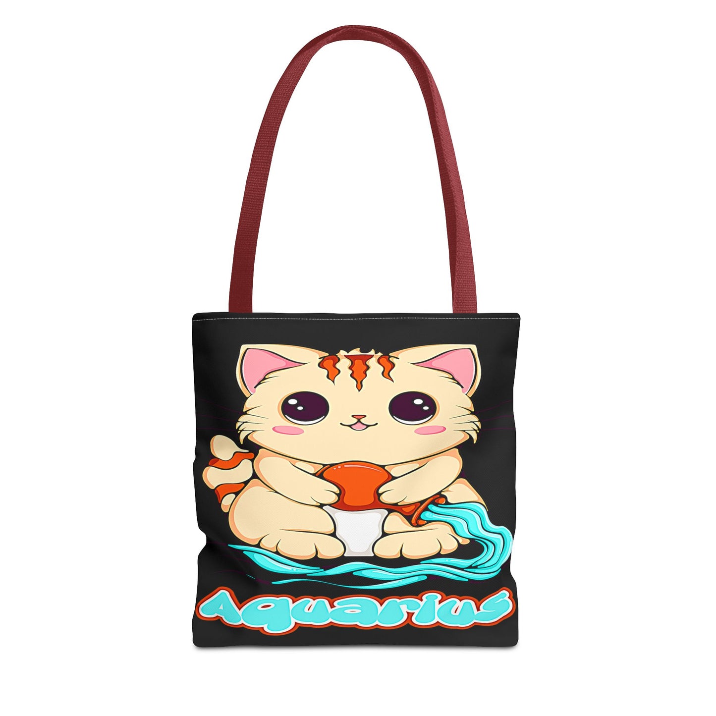 Aquarius Anime Cat Black Tote Bag, 3 Sizes