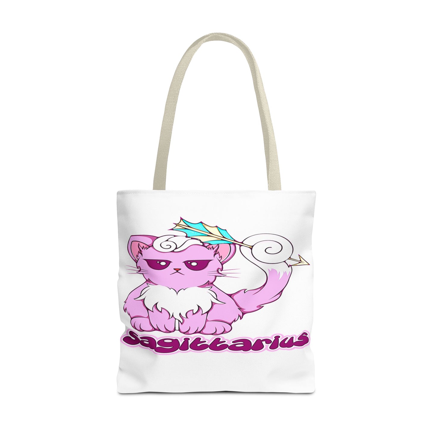 Sagittarius Anime Cat White Tote Bag, 3 Sizes