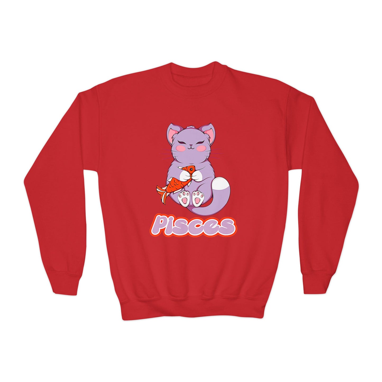 Pisces Anime Cat,Youth Crewneck Sweatshirt