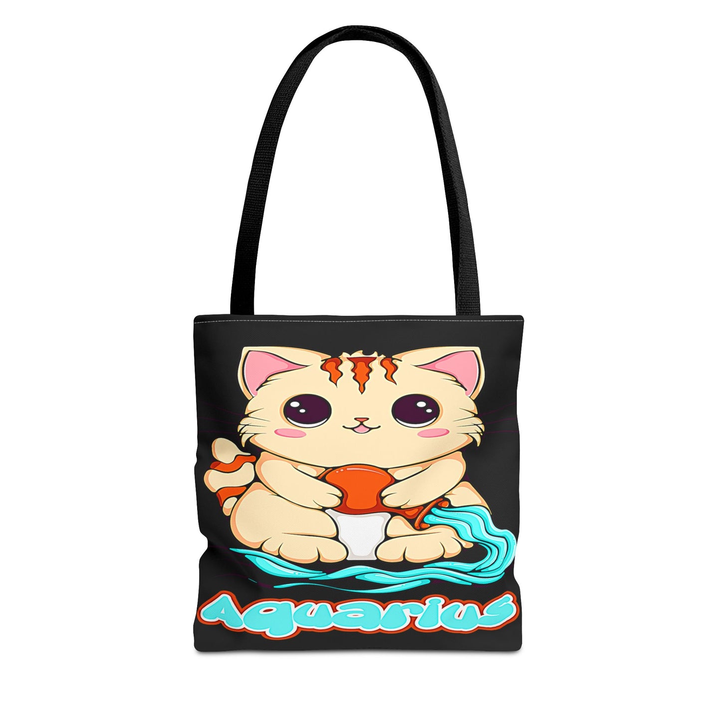 Aquarius Anime Cat Black Tote Bag, 3 Sizes