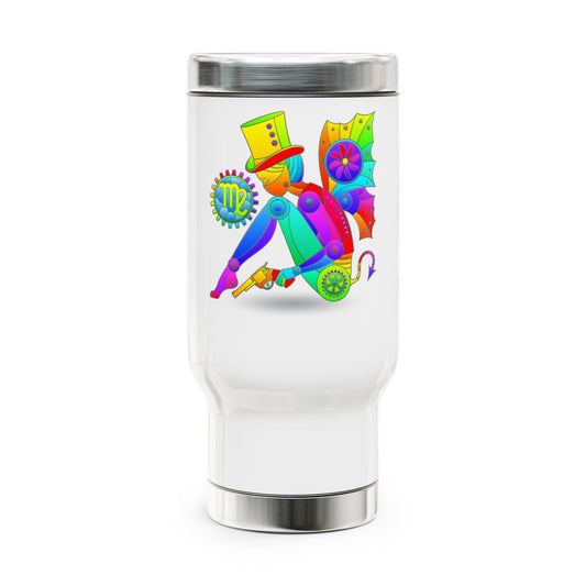 Virgo Rainbow Steampunk, Stainless Steel Travel Mug with Handle, 14 oz