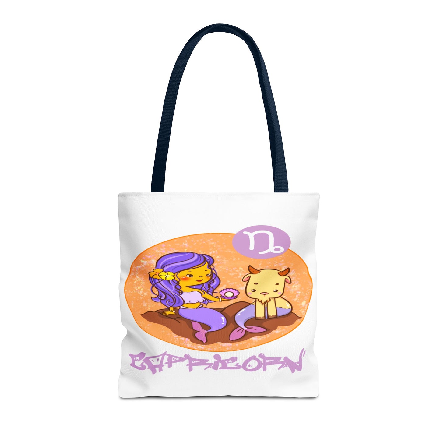 Capricorn Chibi Mermaid & Goat White Tote Bag, 3 Sizes