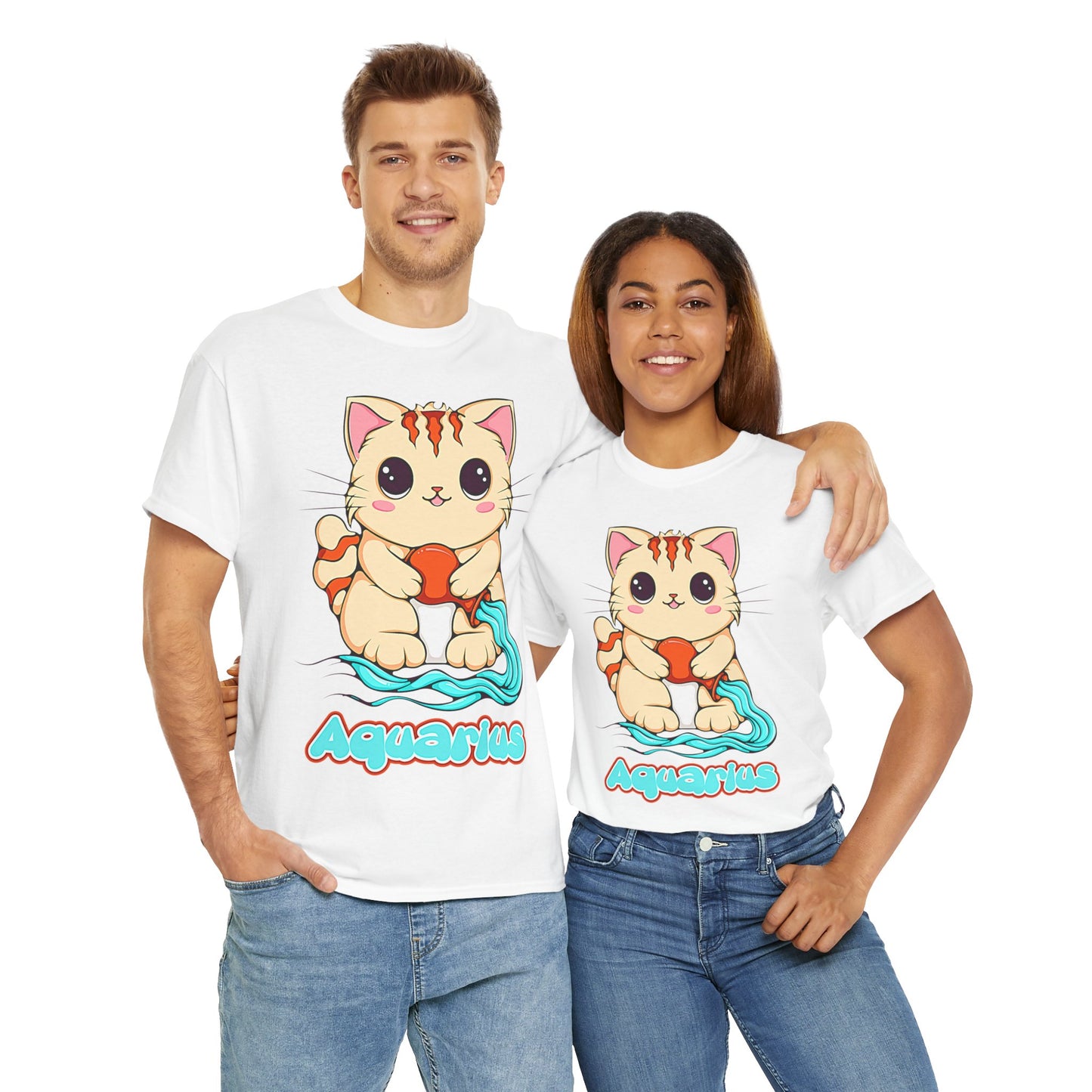 Aquarius Anime Cat, Unisex Heavy Cotton Tee