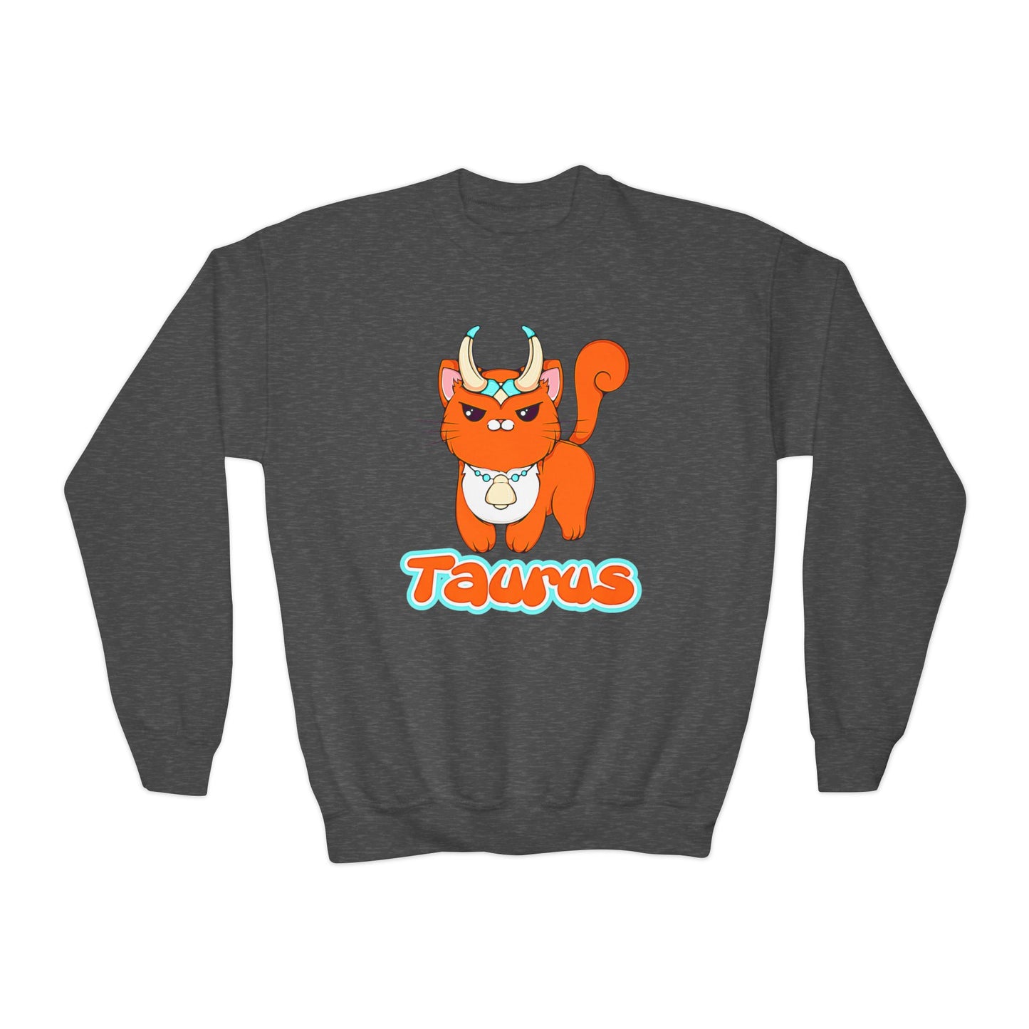 Taurus Anime Cat, Youth Crewneck Sweatshirt