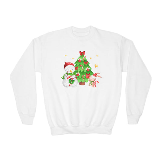 Christmas Bunny & Snowman, Youth Crewneck Sweatshirt