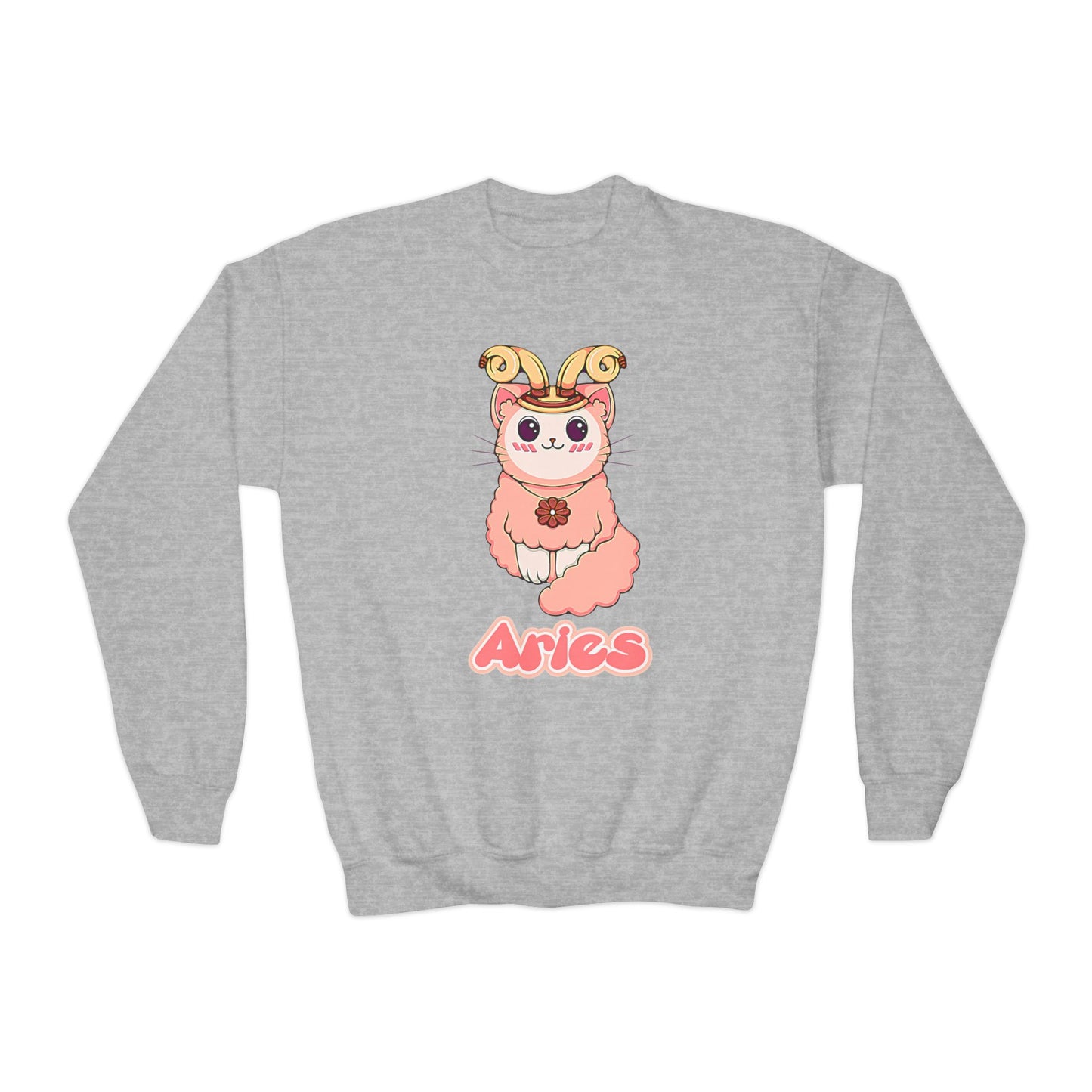 Aries Anime Cat, Youth Crewneck Sweatshirt