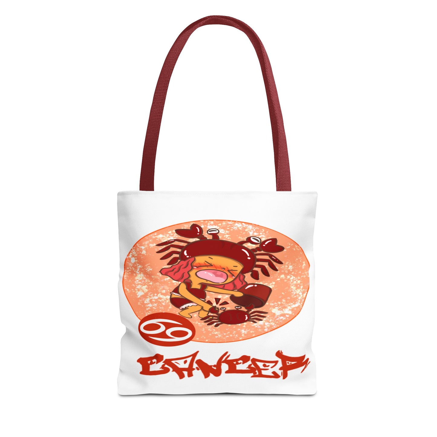 Cancer Chibi Girl & Crab White Tote Bag, 3 Sizes