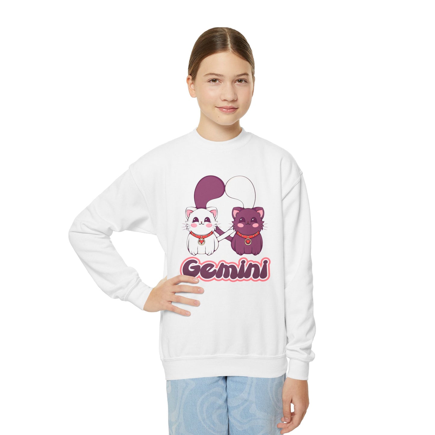 Gemini Anime Cats, Youth Crewneck Sweatshirt