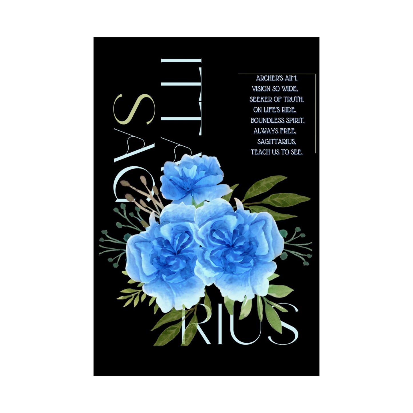 Sagittarius Blue Carnations, Matte Vertical Posters (Black)