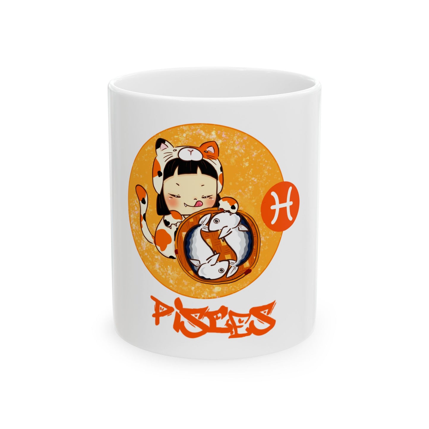 Pisces Chibi Cat Girl & Fish, Ceramic Mug (11oz, 15oz)