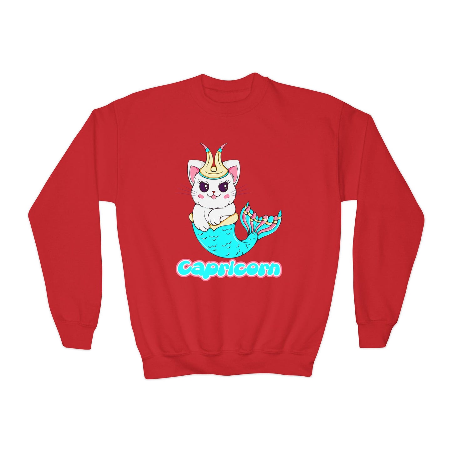 Capricorn Anime Cat,Youth Crewneck Sweatshirt