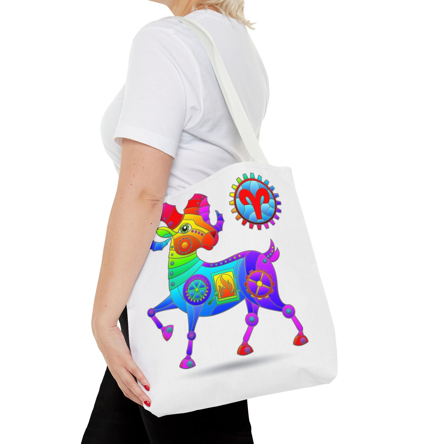 Aries Rainbow Steampunk, White Tote Bag