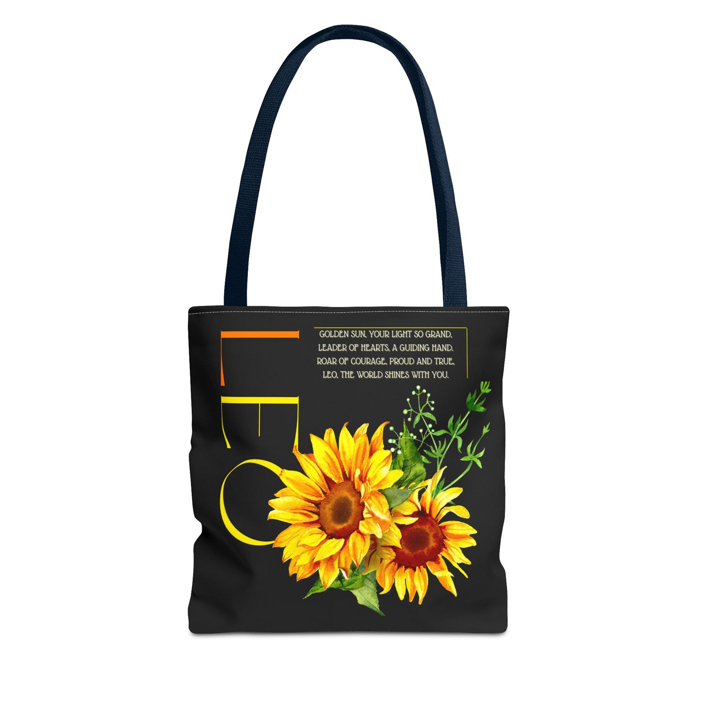 Leo Sunflowers Black Tote Bag, 3 Sizes