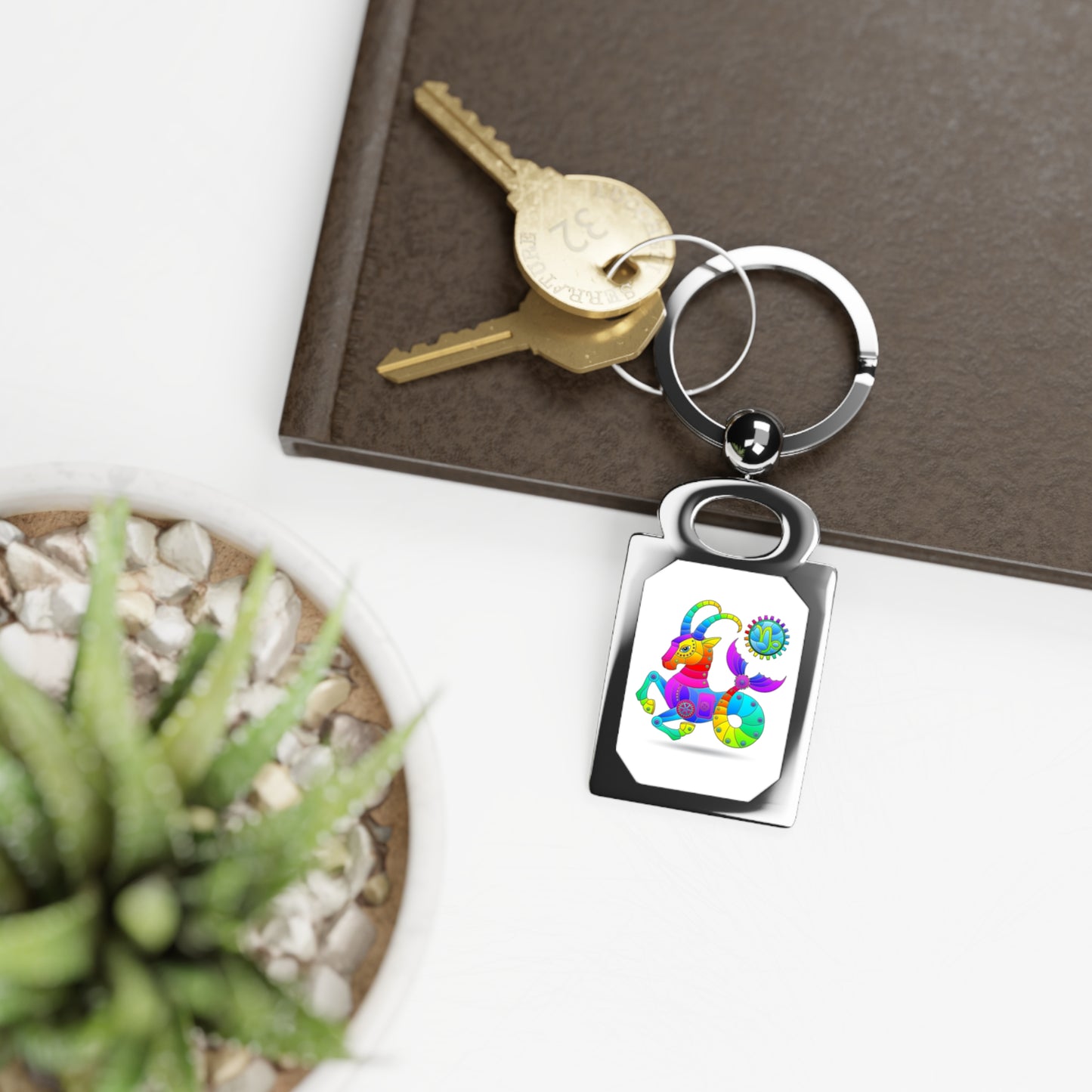 Capricorn Rainbow Steampunk, Rectangle Photo Keyring