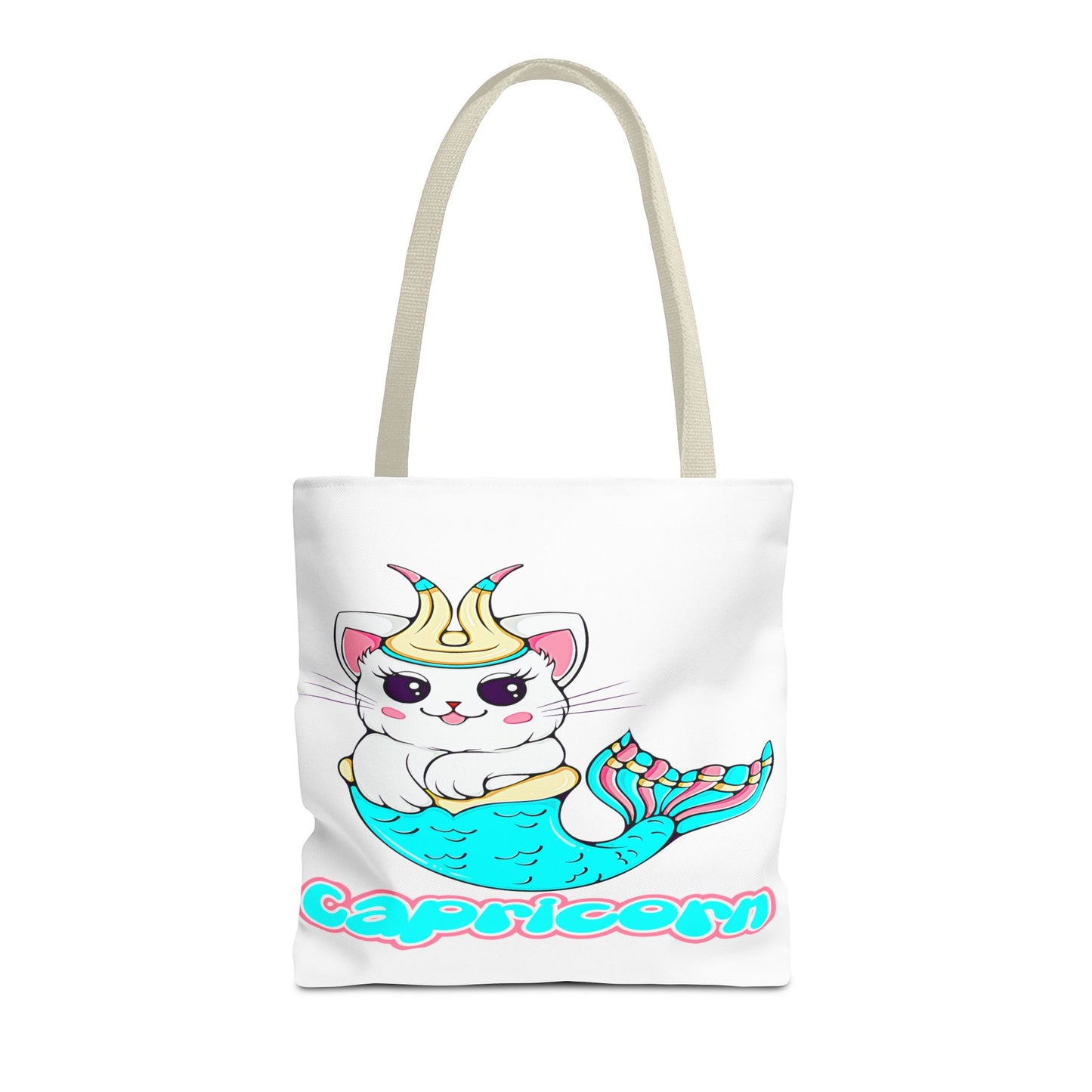 Capricorn Anime Cat White Tote Bag, 3 Sizes