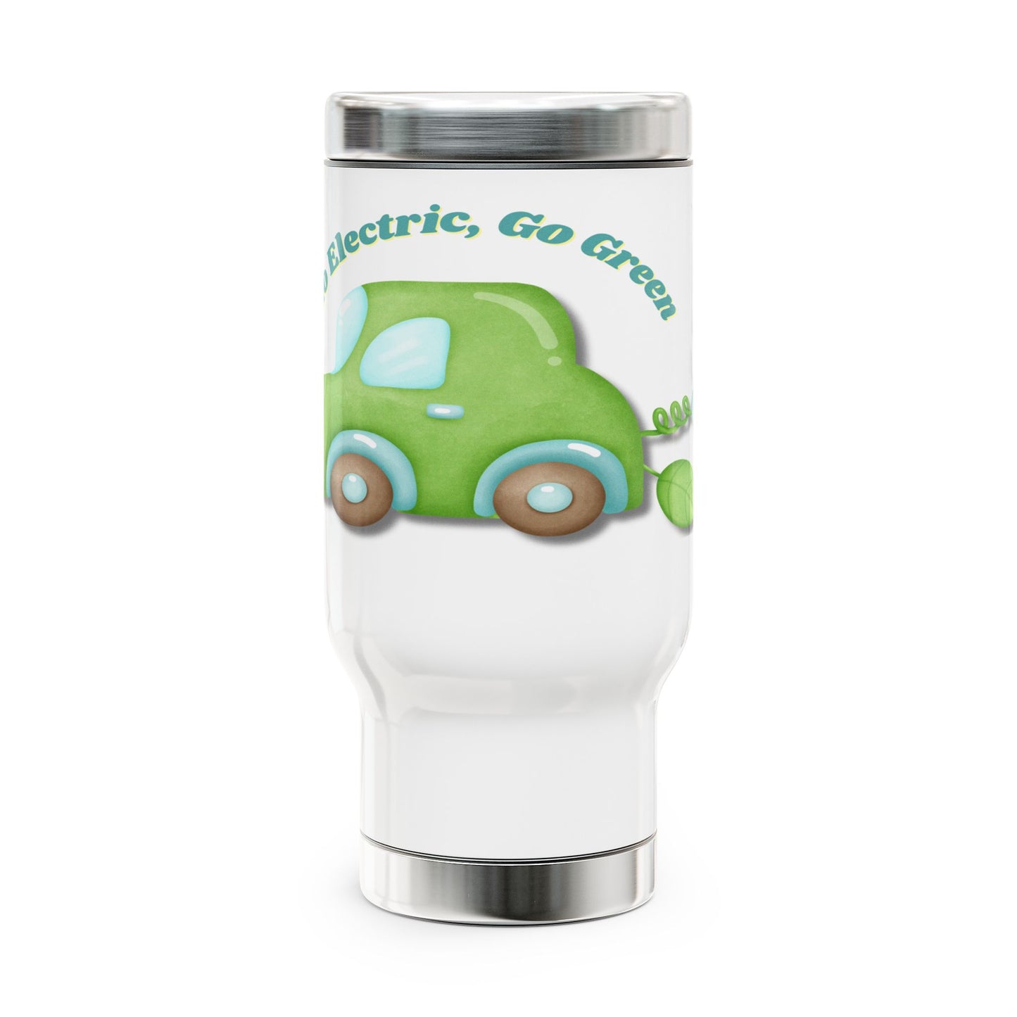 Go Electric, Go Green, Stainless Steel Travel Mug with Handle, 14oz