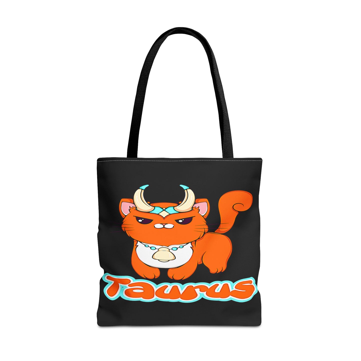 Taurus Anime Cat Black Tote Bag, 3 Sizes