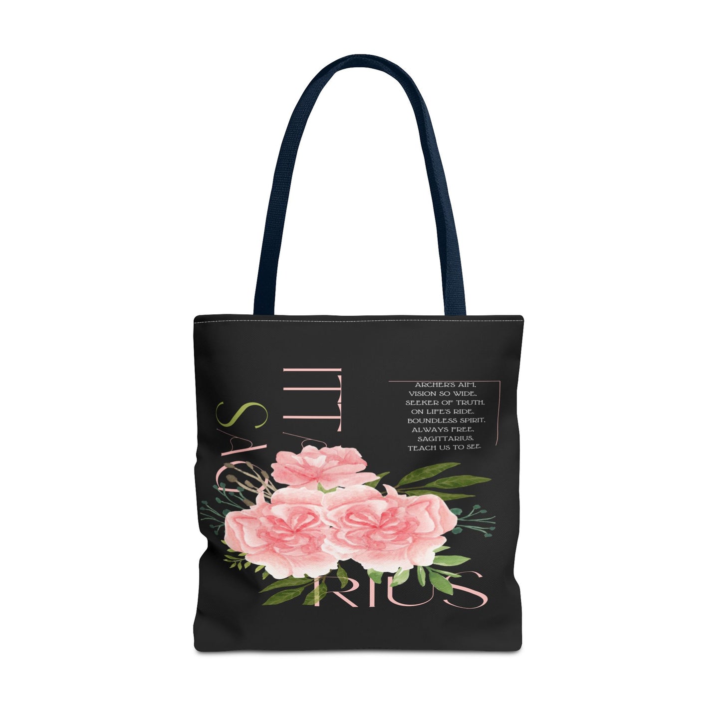 Sagittarius Pink Carnations Black Tote Bag, 3 Sizes