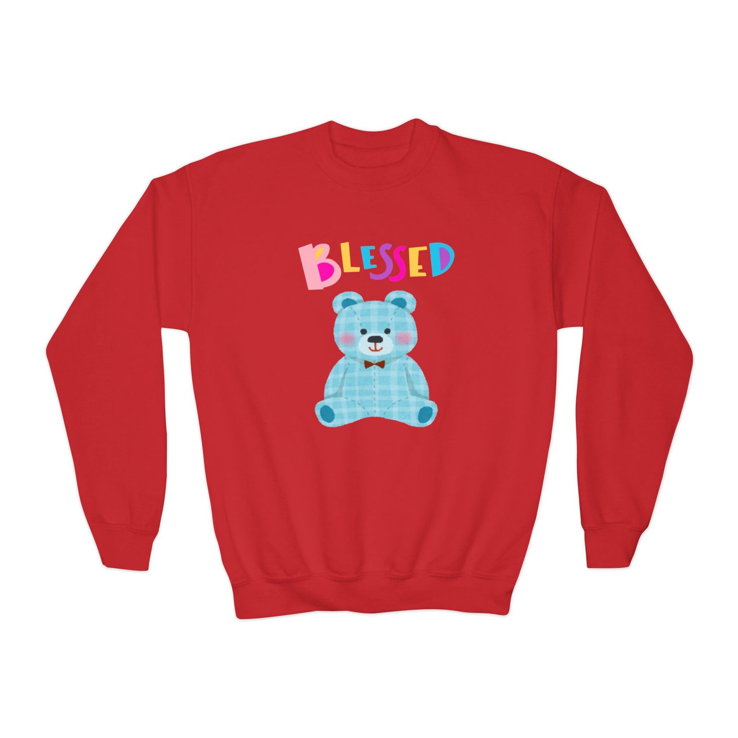 Blessed Blue Teddy Bear, Youth Crewneck Sweatshirt