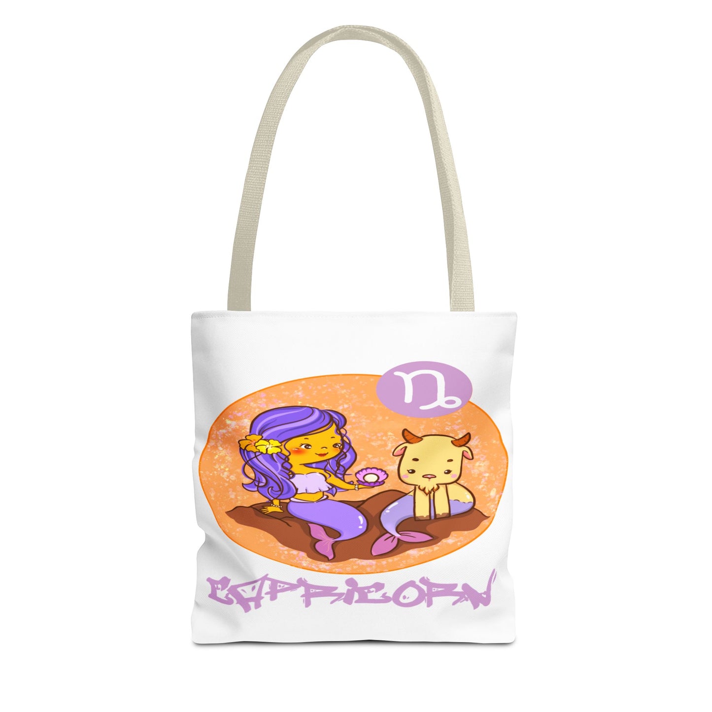 Capricorn Chibi Mermaid & Goat White Tote Bag, 3 Sizes