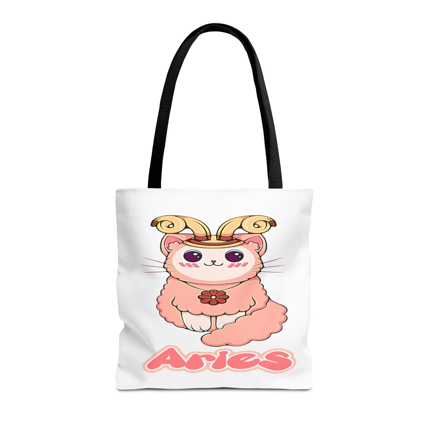 Aries Anime Cat White Tote Bag, 3 Sizes