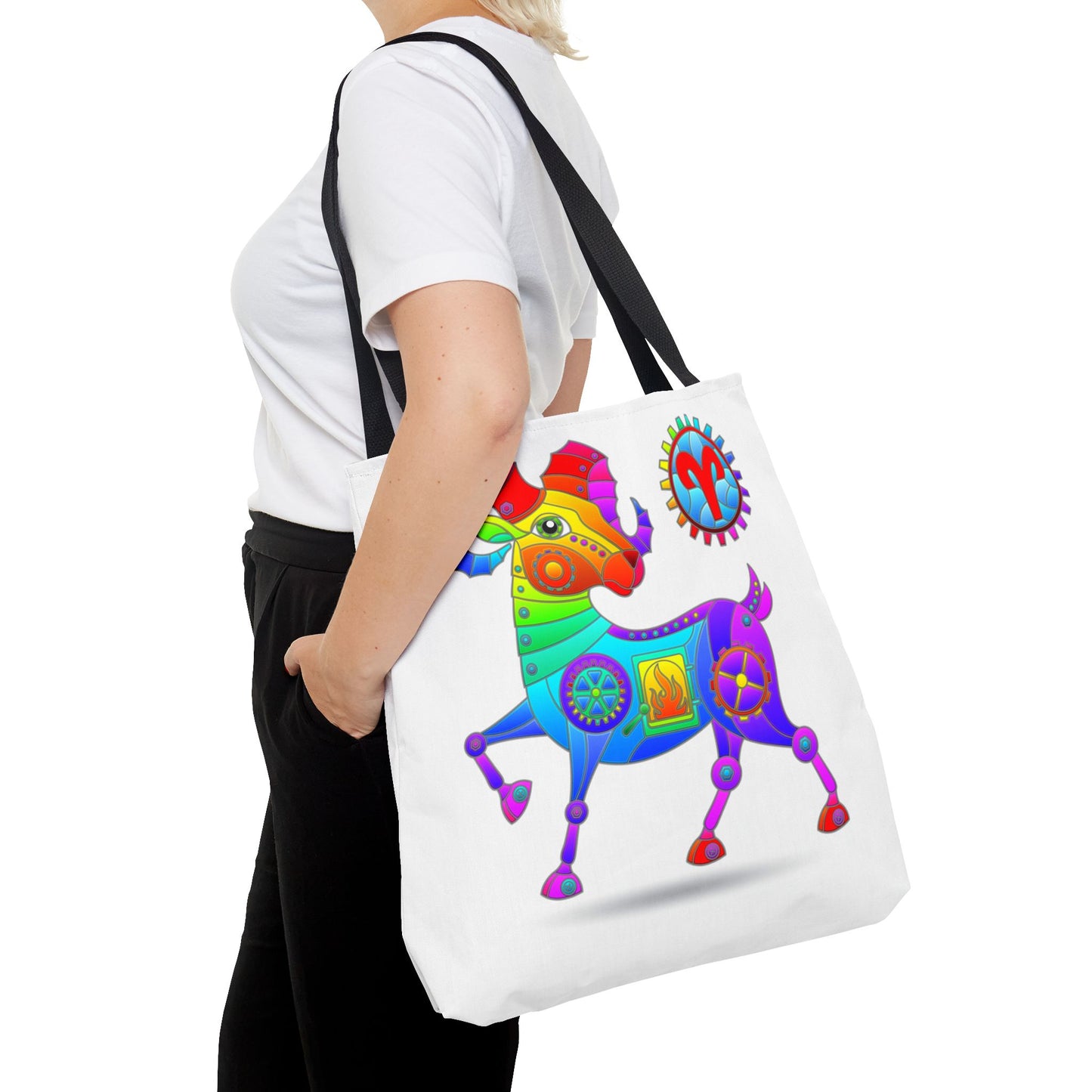 Aries Rainbow Steampunk, White Tote Bag