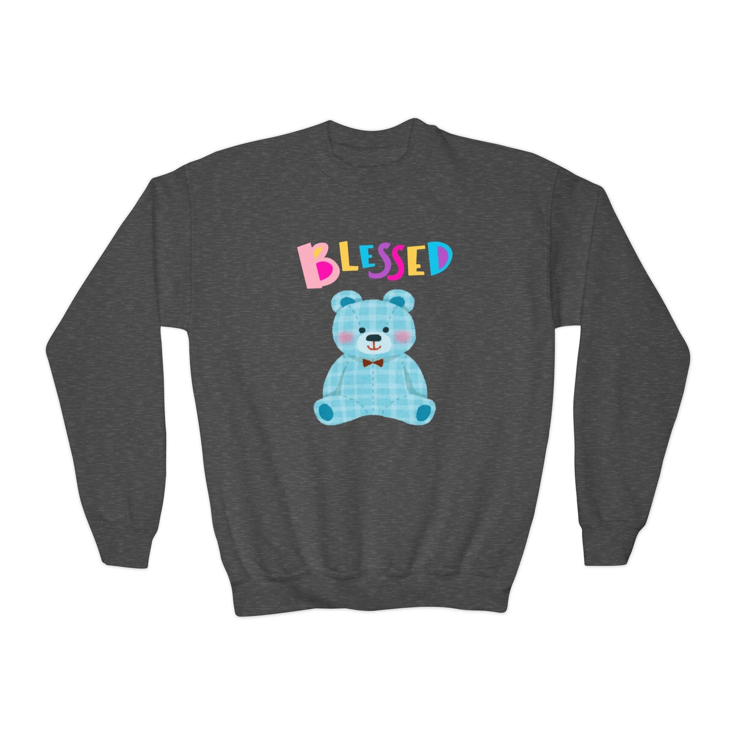 Blessed Blue Teddy Bear, Youth Crewneck Sweatshirt