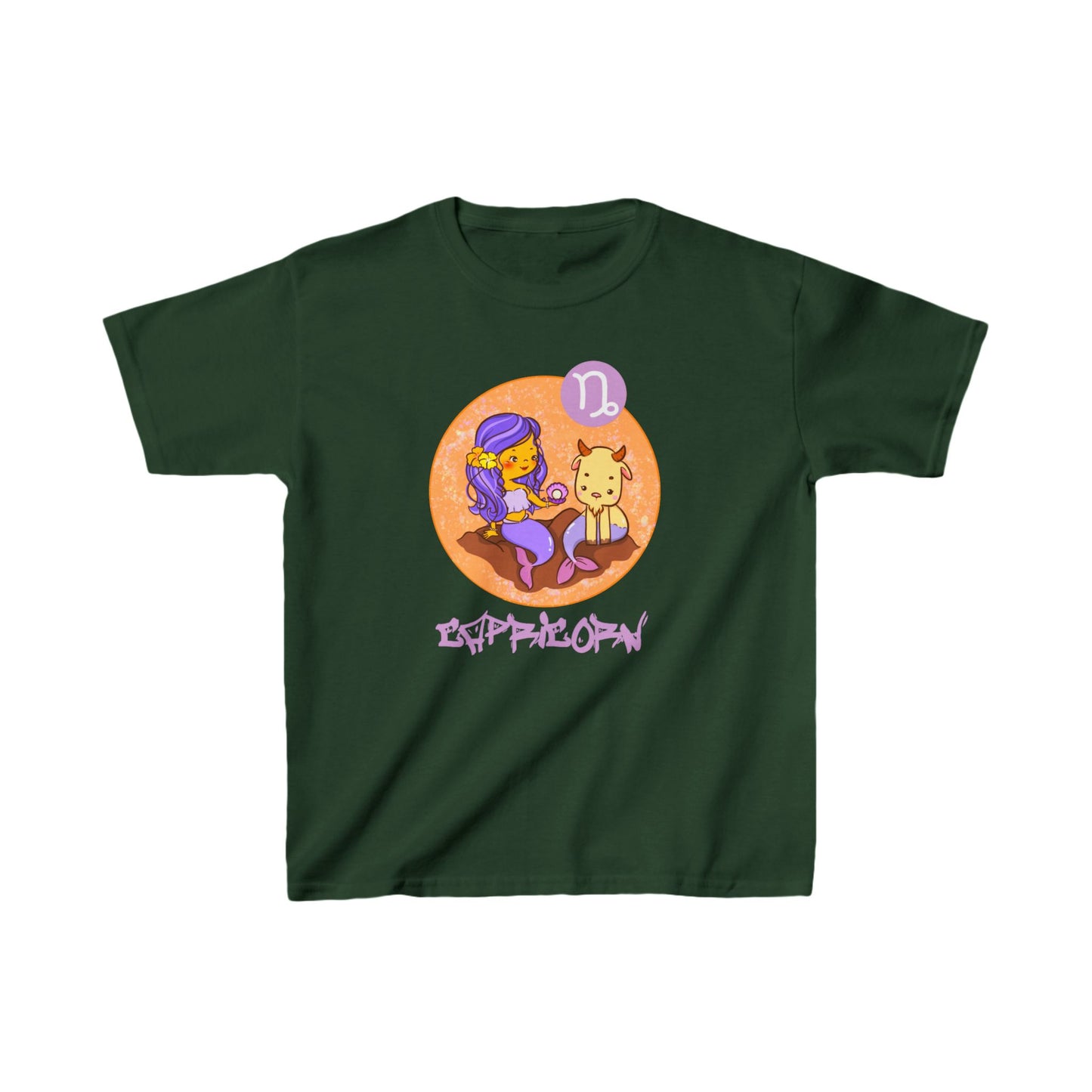 Capricorn Chibi Mermaid Girl & Goat, Kids Heavy Cotton™ Tee