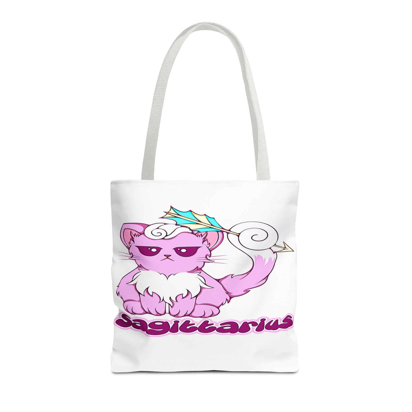 Sagittarius Anime Cat White Tote Bag, 3 Sizes